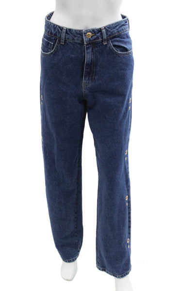 Zara Women Mom Straight Jeans Dark Blue High Rise Size 6