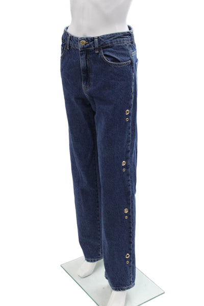 Zara Women Mom Straight Jeans Dark Blue High Rise Size 6