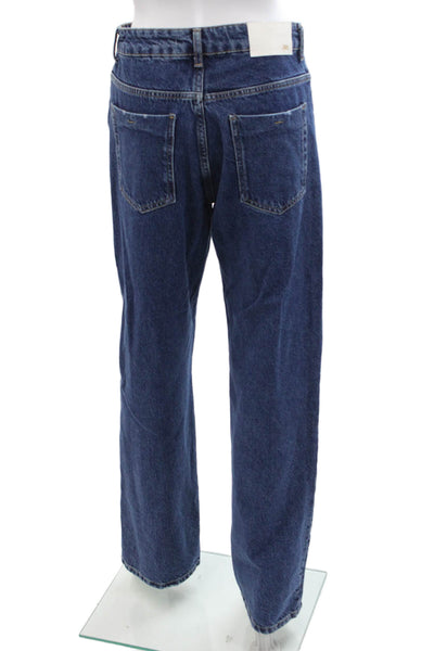 Zara Women Mom Straight Jeans Dark Blue High Rise Size 6