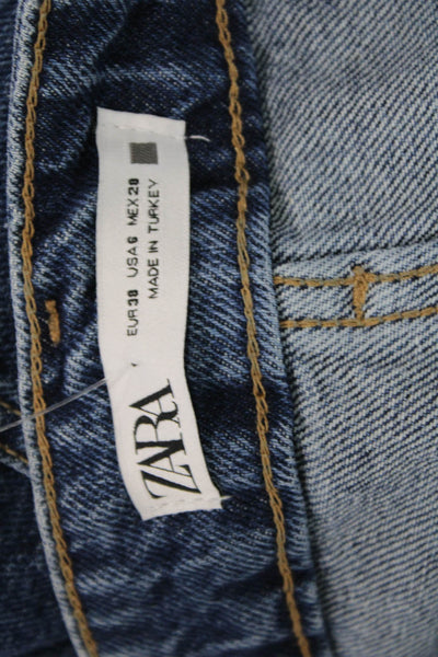 Zara Women Mom Straight Jeans Dark Blue High Rise Size 6