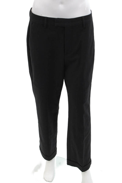 Zara Womens Cotton Pocketed Cuffed Ankle Straight Legged Pants Black Size 8