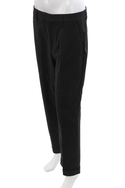 Zara Womens Cotton Pocketed Cuffed Ankle Straight Legged Pants Black Size 8