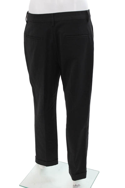 Zara Womens Cotton Pocketed Cuffed Ankle Straight Legged Pants Black Size 8