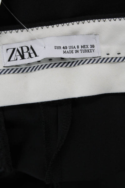 Zara Womens Cotton Pocketed Cuffed Ankle Straight Legged Pants Black Size 8