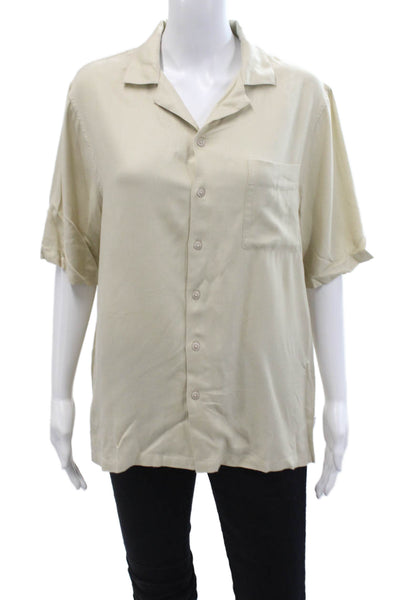 ONIA Mens Beige Collared Short Sleeve Viscose Button-Up Shirt Size S