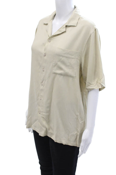 ONIA Mens Beige Collared Short Sleeve Viscose Button-Up Shirt Size S