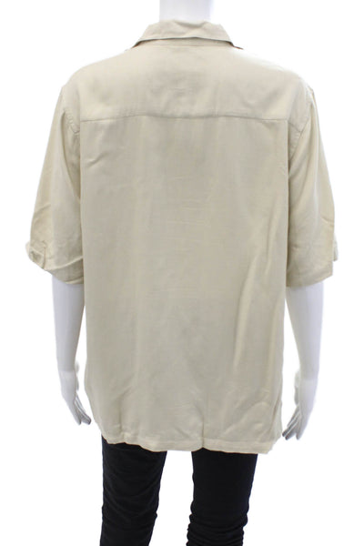 ONIA Mens Beige Collared Short Sleeve Viscose Button-Up Shirt Size S
