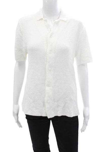 ONIA Women White Collared Short Sleeve Button-Up Top Petite Size S
