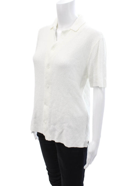 ONIA Women White Collared Short Sleeve Button-Up Top Petite Size S
