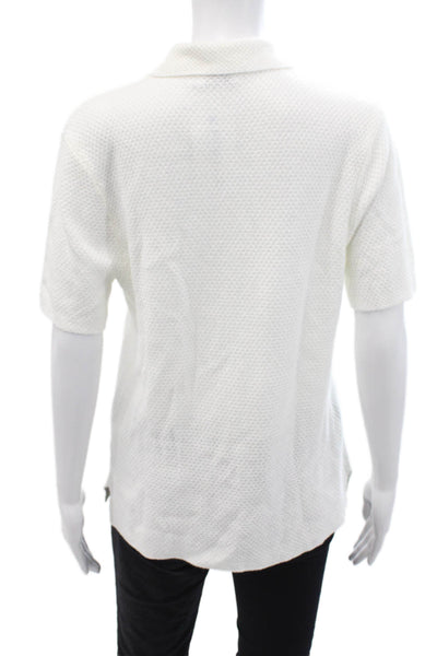 ONIA Women White Collared Short Sleeve Button-Up Top Petite Size S