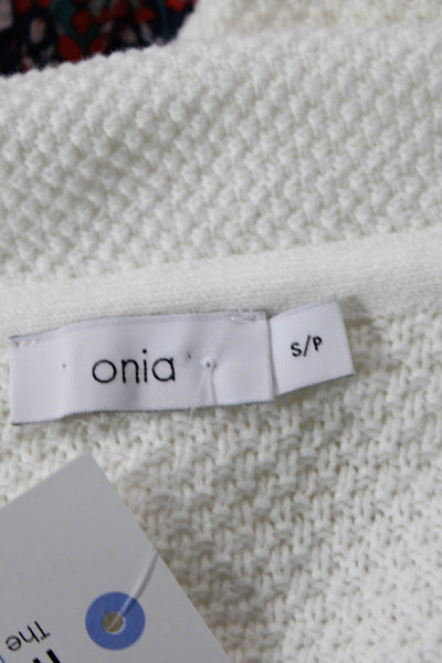 ONIA Women White Collared Short Sleeve Button-Up Top Petite Size S