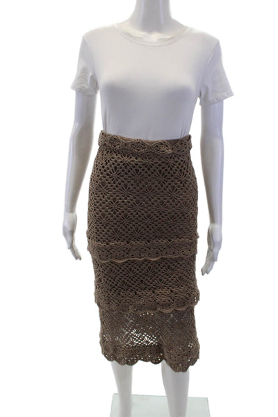 Minnie Rose Womens Cotton Crochet Layered Midi Skirt Brown Size XS