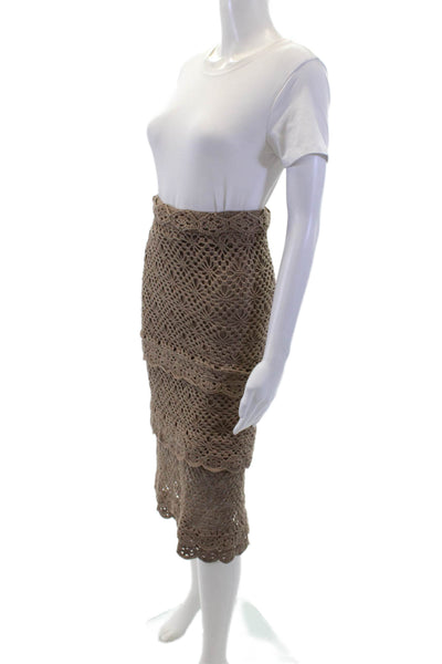 Minnie Rose Womens Cotton Crochet Layered Midi Skirt Brown Size XS