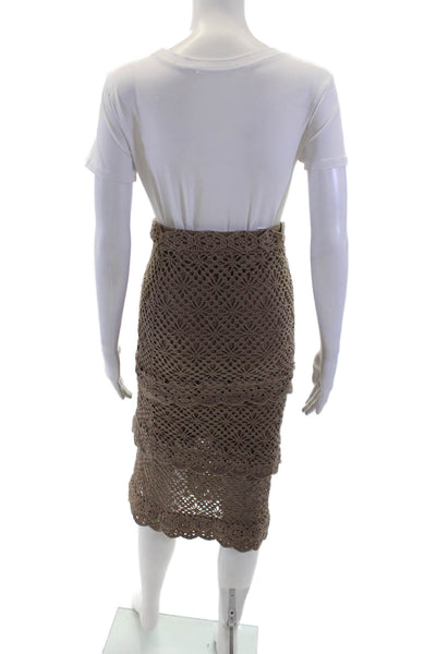 Minnie Rose Womens Cotton Crochet Layered Midi Skirt Brown Size XS