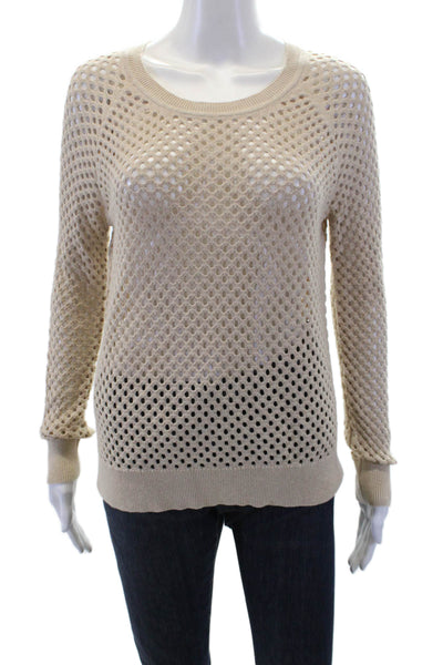 One Grey Day Womens Open Knit Crew Neck Long Sleeve Sweater Top Light Brown Sz S