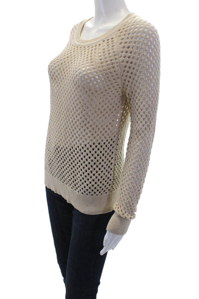 One Grey Day Womens Open Knit Crew Neck Long Sleeve Sweater Top Light Brown Sz S