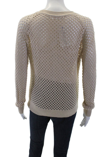 One Grey Day Womens Open Knit Crew Neck Long Sleeve Sweater Top Light Brown Sz S