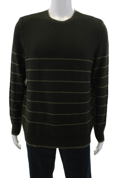 Paige Men's Long Sleeves Round Neck Pullover Green Striped Sweater Size L