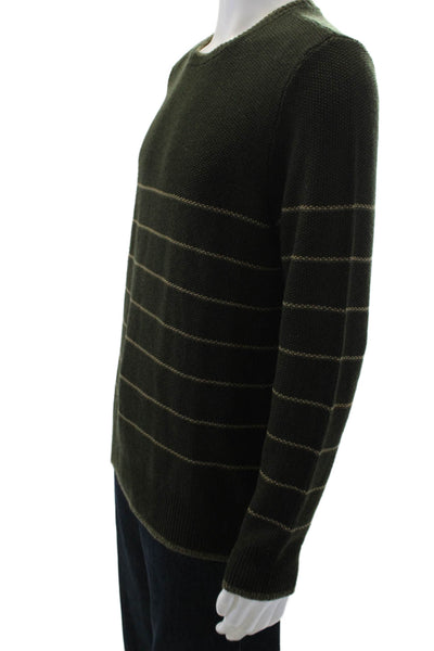 Paige Men's Long Sleeves Round Neck Pullover Green Striped Sweater Size L