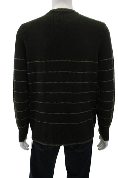 Paige Men's Long Sleeves Round Neck Pullover Green Striped Sweater Size L