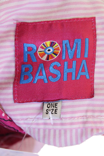 Romi Basha Women Pink Striped Paisley Collared Button-Up Cotton Top Size One