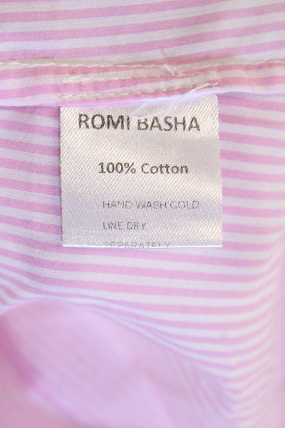 Romi Basha Women Pink Striped Paisley Collared Button-Up Cotton Top Size One