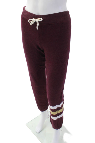 Sundry Women's Drawstring Waist Tapered Leg Jogger Pants Striped Burgundy Size 1