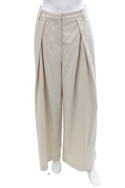 Pixie Market Women's Pleated Front Button Wide Leg Dress Pants Beige Size M