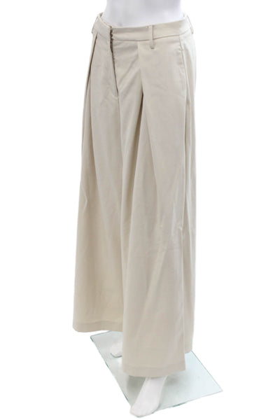 Pixie Market Women's Pleated Front Button Wide Leg Dress Pants Beige Size M
