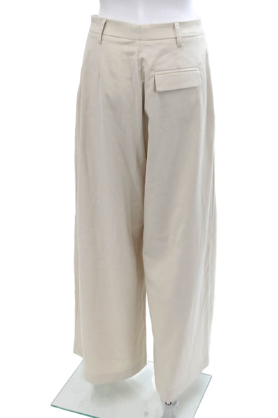 Pixie Market Women's Pleated Front Button Wide Leg Dress Pants Beige Size M