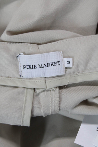 Pixie Market Women's Pleated Front Button Wide Leg Dress Pants Beige Size M