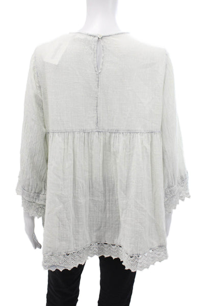 Rachel Zoe Women Boho V-Neck 3/4 Sleeve Cotton Tunic Blouse White Size M