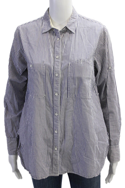 Rag & Bone Women Striped Cotton Collared Button-Up Top Long Sleeve Blue Size XS