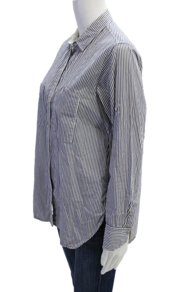 Rag & Bone Women Striped Cotton Collared Button-Up Top Long Sleeve Blue Size XS