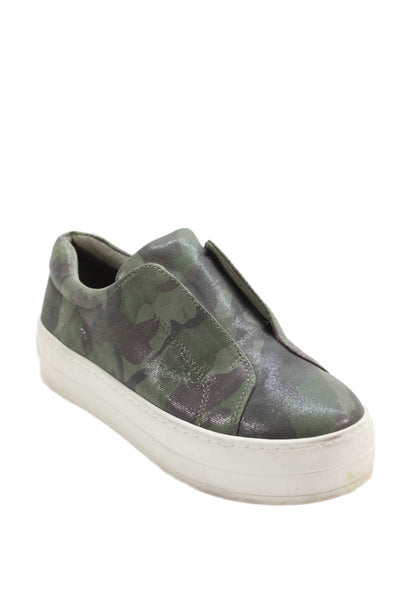 J/Slides Womens Camouflage Print Low Top Sneakers Green Brown Size 5