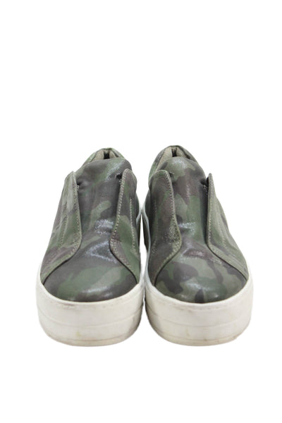 J/Slides Womens Camouflage Print Low Top Sneakers Green Brown Size 5