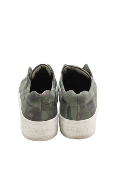 J/Slides Womens Camouflage Print Low Top Sneakers Green Brown Size 5