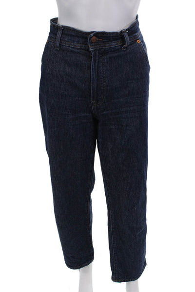 Madewell Unisex Cropped Straight Jeans Dark Blue Cotton Hemp Size 28