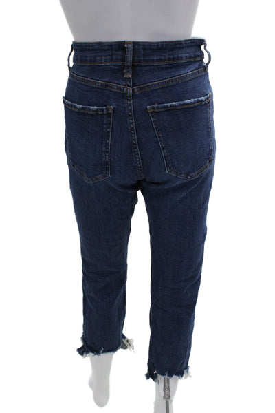 Zara Women Cropped Ankle High-Rise Dark Blue Jeans Button Size 8