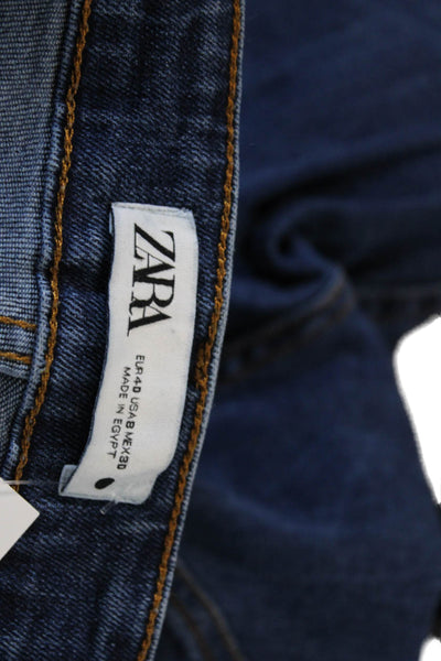 Zara Women Cropped Ankle High-Rise Dark Blue Jeans Button Size 8