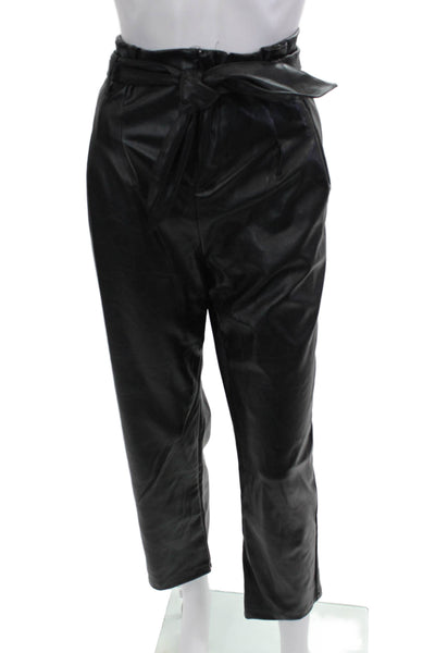 Aqua Womens Faux Leather Straight Leg Belted Zip Fly Trousers Black Size L