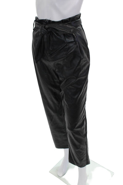 Aqua Womens Faux Leather Straight Leg Belted Zip Fly Trousers Black Size L