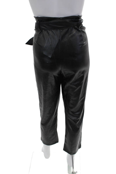 Aqua Womens Faux Leather Straight Leg Belted Zip Fly Trousers Black Size L
