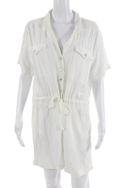 Rails Women's Collared Short Sleeves Cinch Waist Shorts Romper White Size L