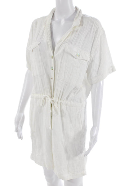 Rails Women's Collared Short Sleeves Cinch Waist Shorts Romper White Size L