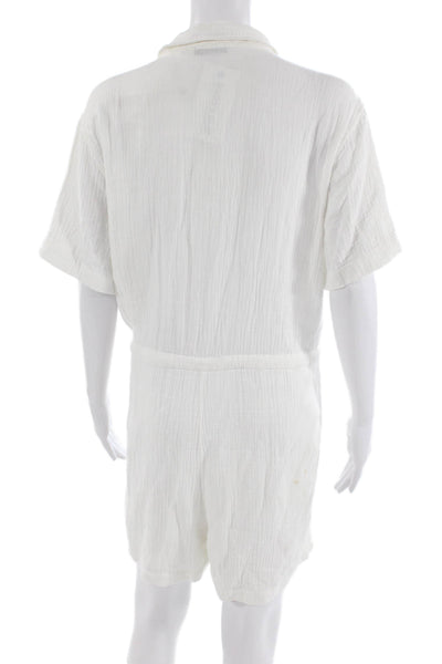 Rails Women's Collared Short Sleeves Cinch Waist Shorts Romper White Size L