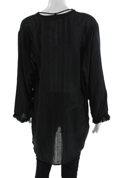 Robin Piccone Women Tunic Black V-Neck Long Sleeve Bohemian Size L