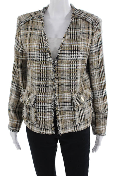 Zara Women's Lined Long Sleeves Fringe Patch Pocket Plaid Jacket Size L