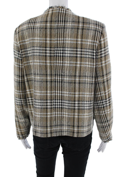 Zara Women's Lined Long Sleeves Fringe Patch Pocket Plaid Jacket Size L