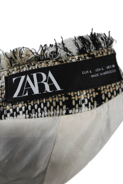 Zara Women's Lined Long Sleeves Fringe Patch Pocket Plaid Jacket Size L